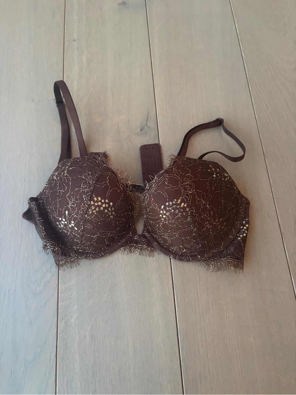 Victoria's Secret Bra 34A Very Sexy Double Push-Up Brown Gold Lace
